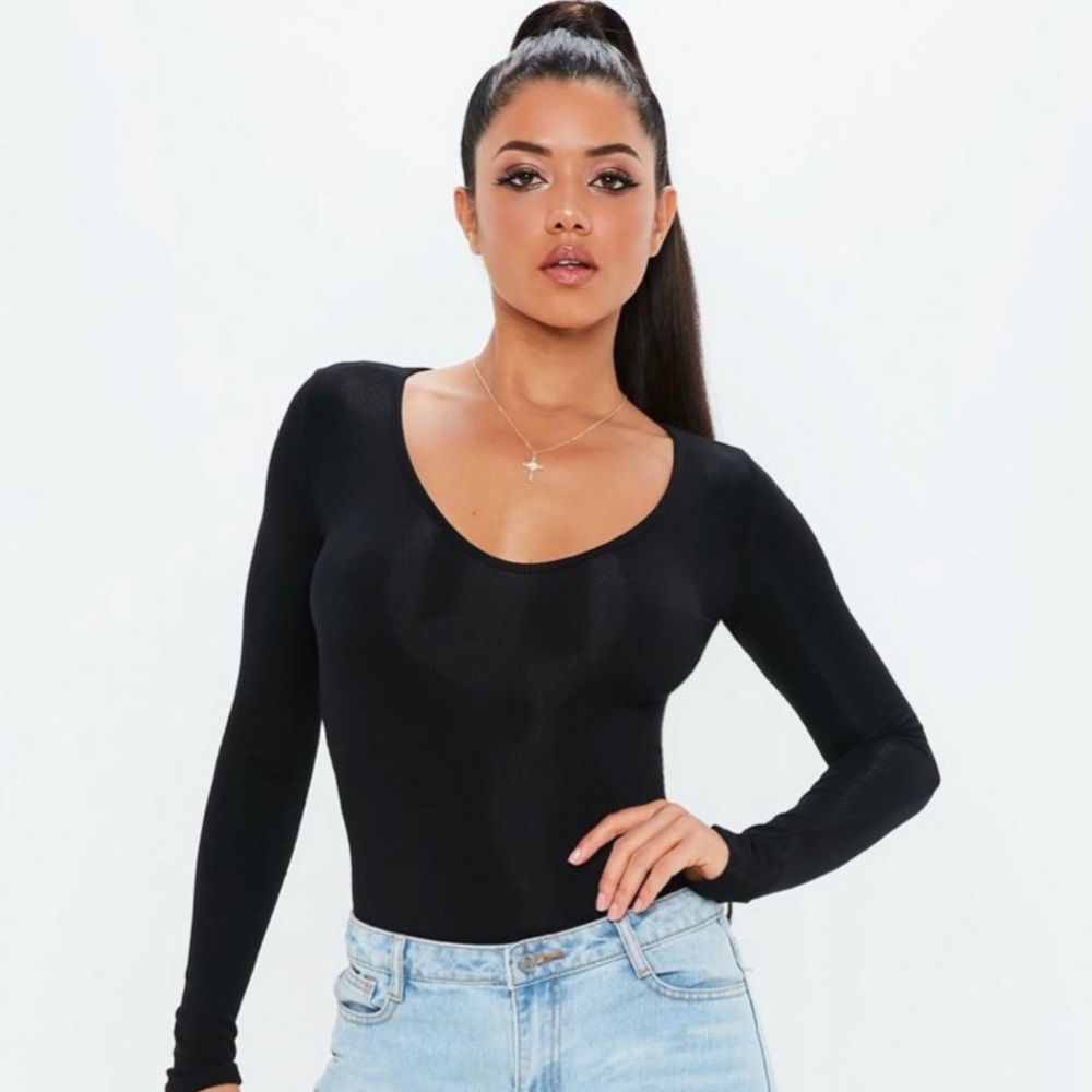 Black Rib V-Neck Bodysuit
